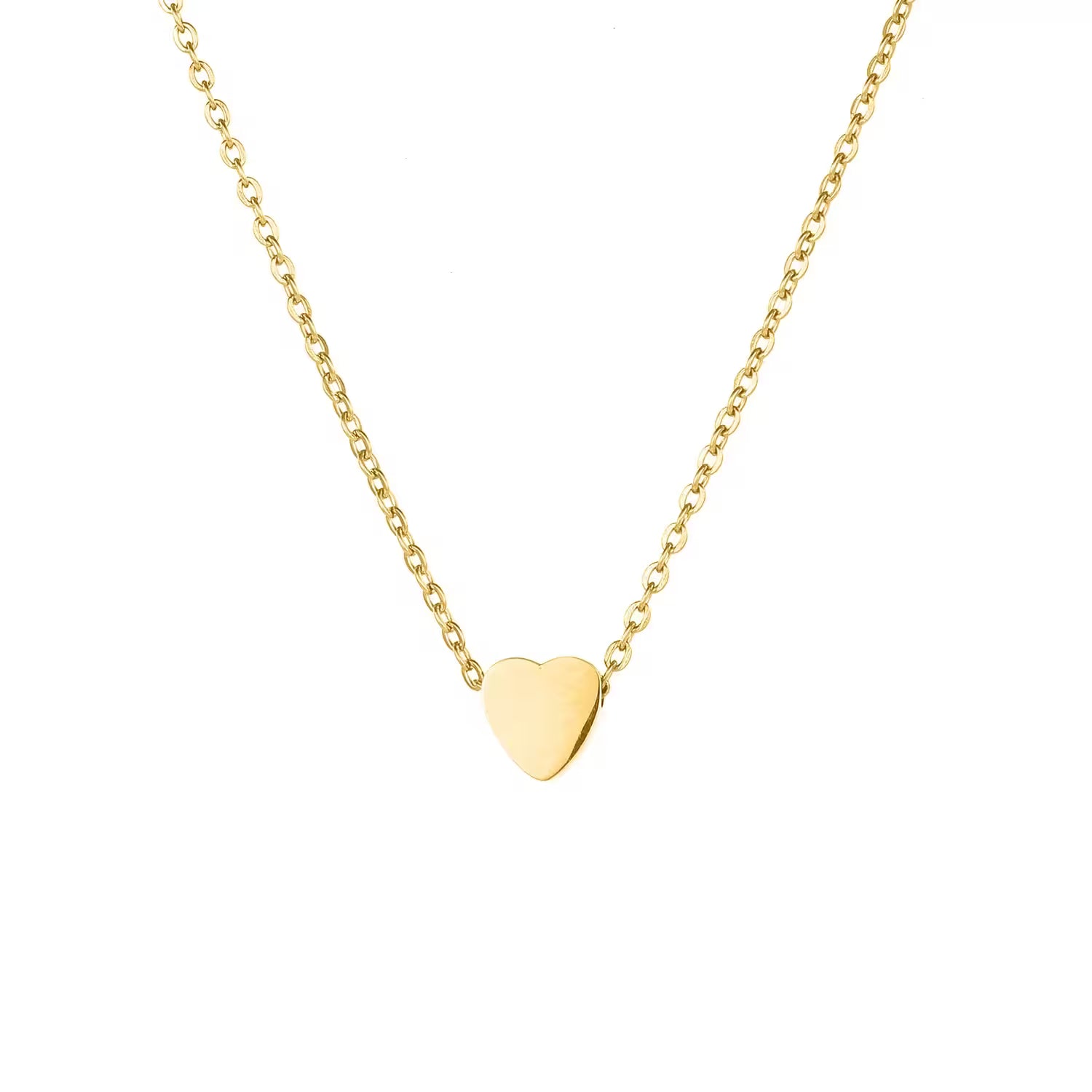 Gold-plated heart pendant on a chain against a white background