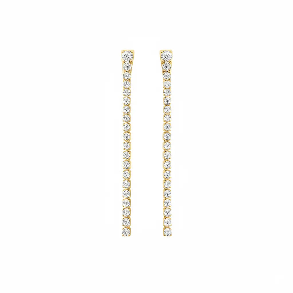 Pair of gold-plated diamond earrings on a white background