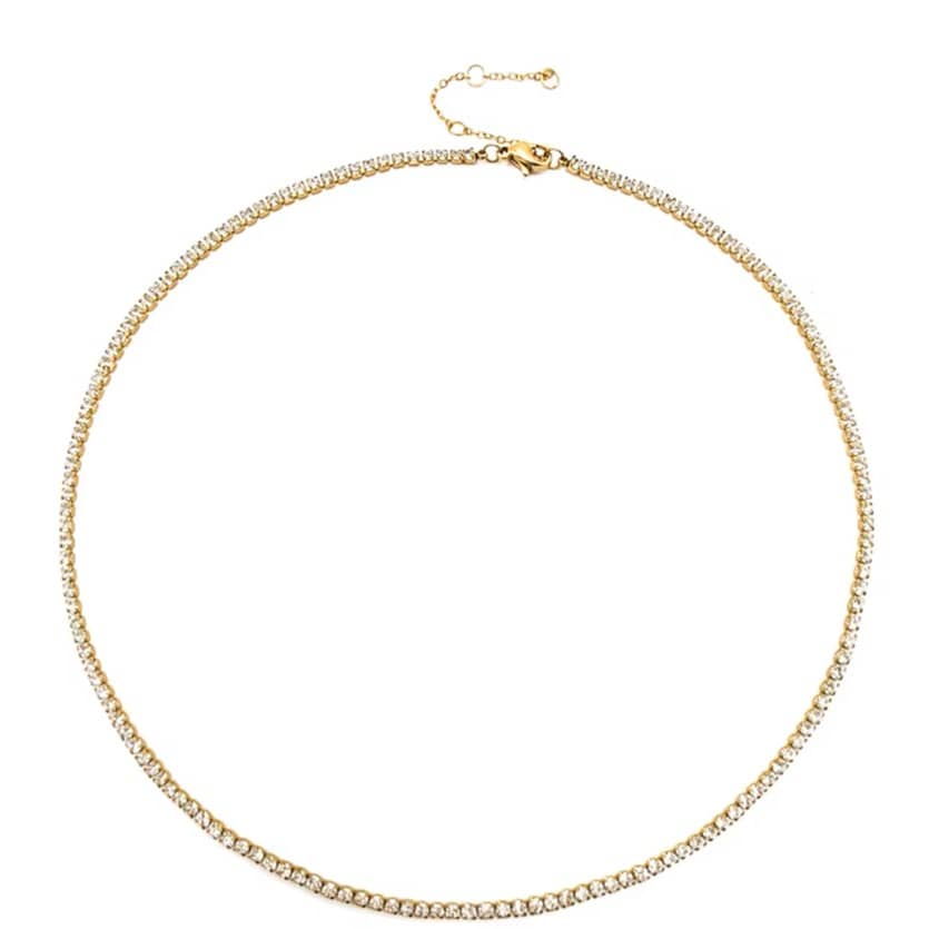 Gold sweat-resistant necklace with diamonds on a white background