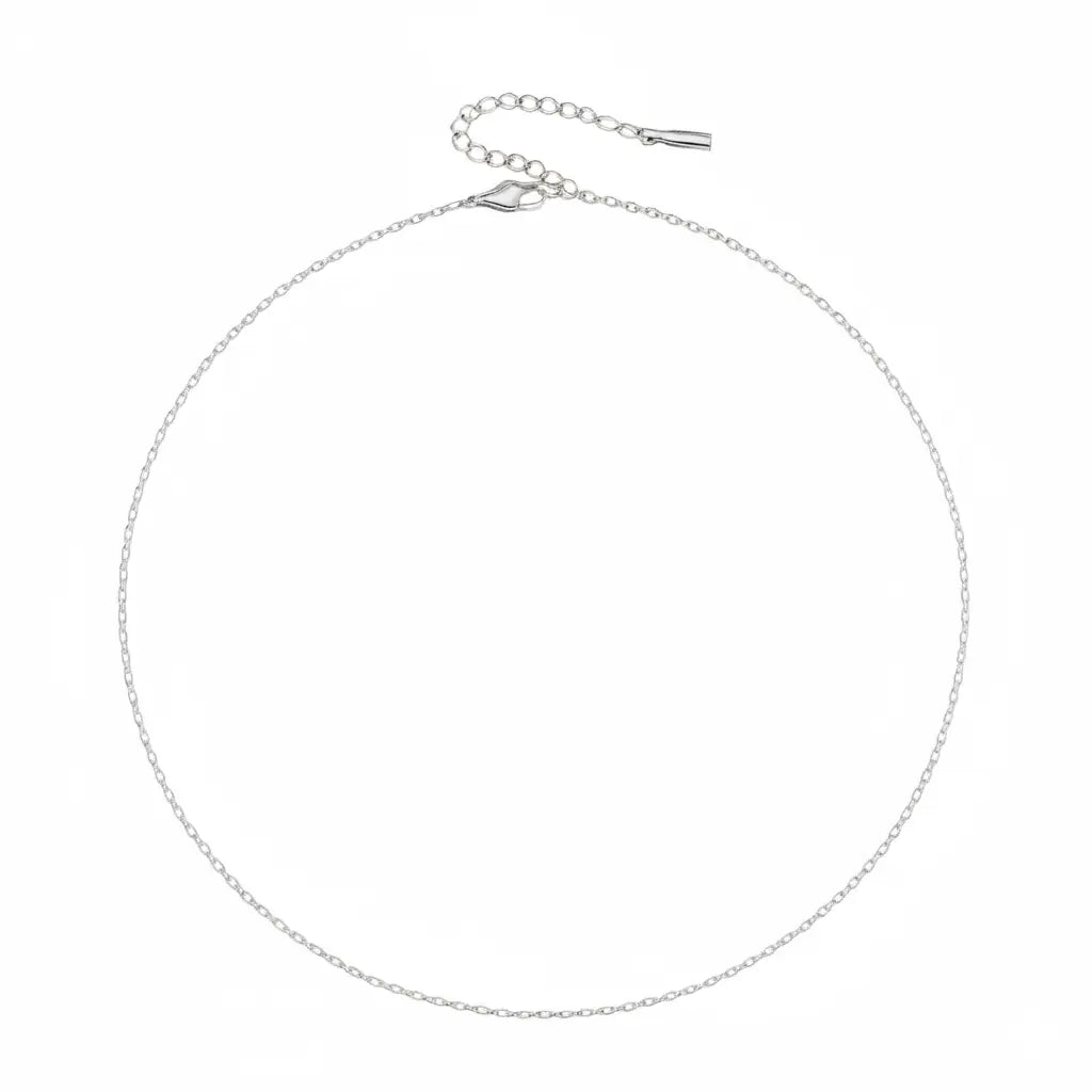 Silver stainless steel necklace on a white background