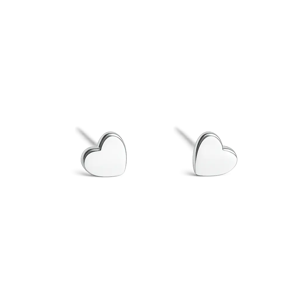 Waterproof heart silver studs earrings on a white background