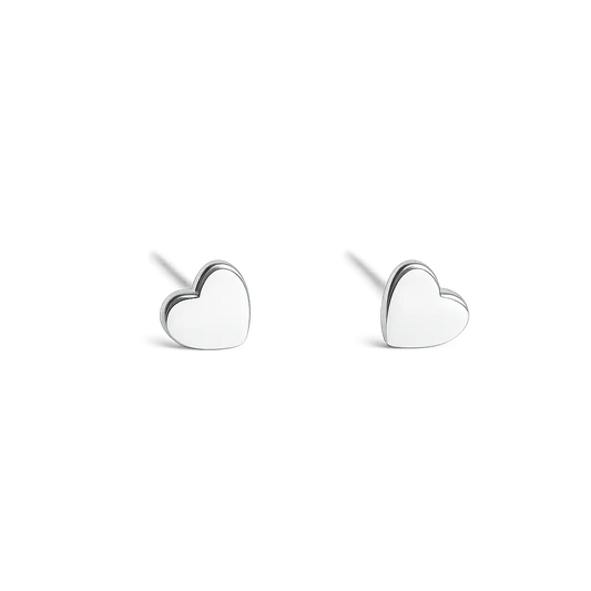 Waterproof heart silver studs earrings on a white background