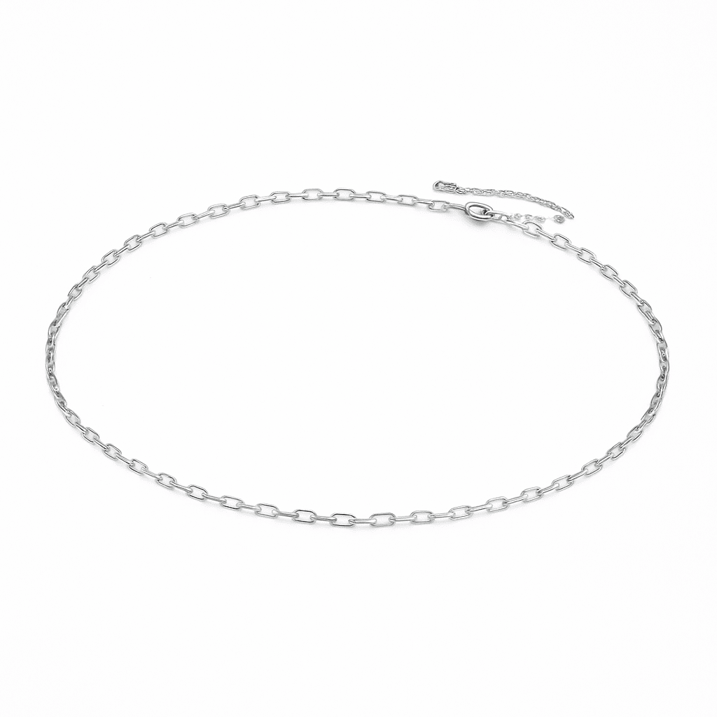 Silver sweatproof chain necklace on a white background