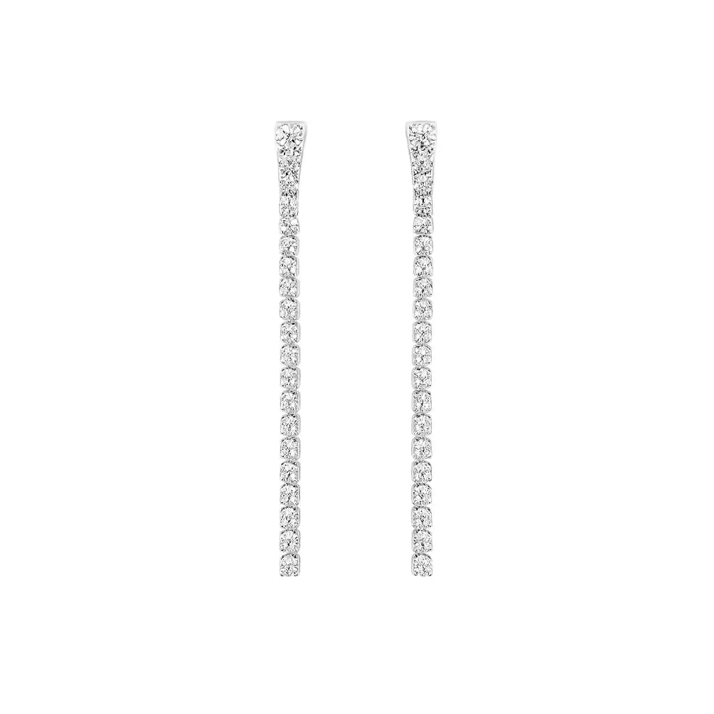 Pair of silver-plated diamond earrings on a white background