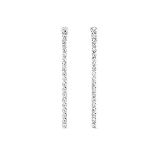 Pair of silver-plated diamond earrings on a white background