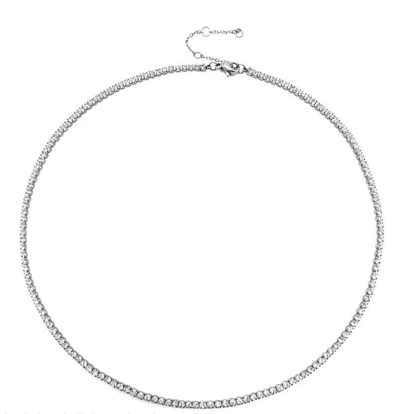Silver sweat-resistant necklace with diamonds on a white background