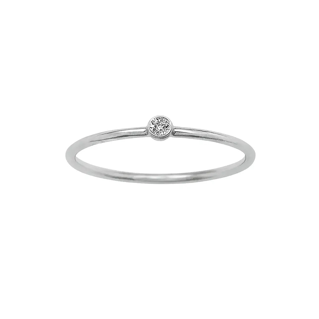 Silver stainless steel ring with a small diamond on a white background