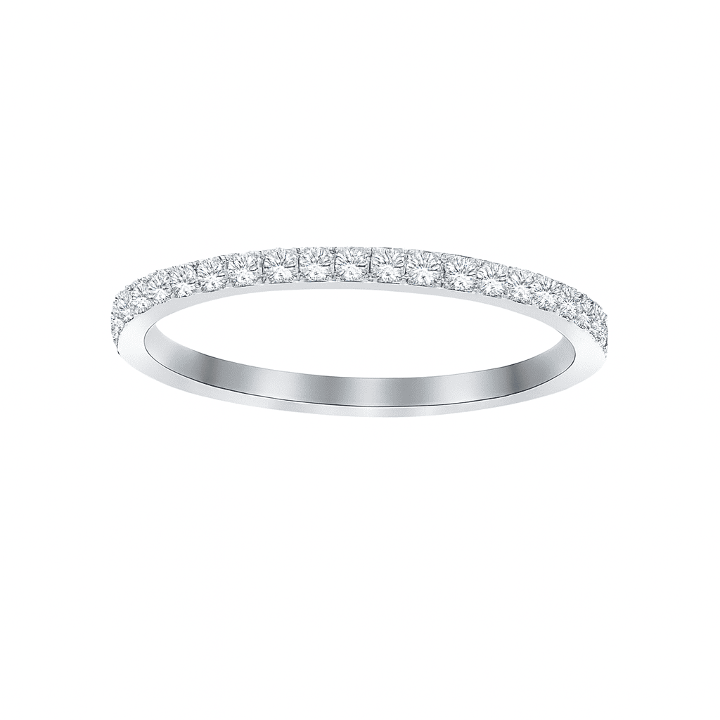 Waterproof silver ring with diamonds on a white background
